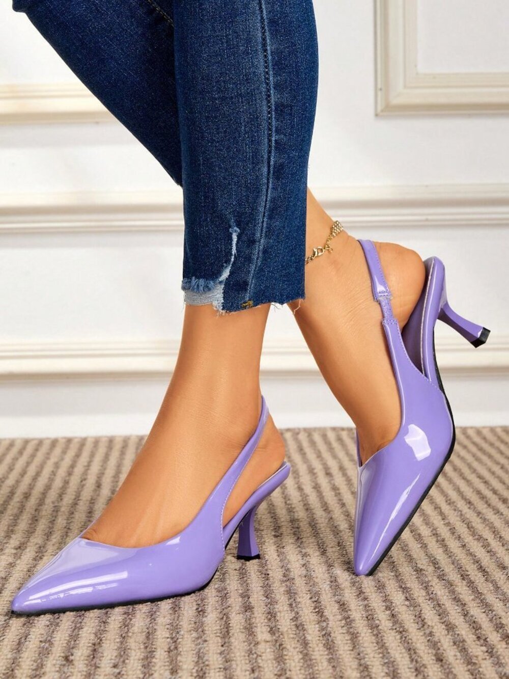Purple Elegant Women's High heel PU trendy kitten heel Shoes - Picture 2 of 7